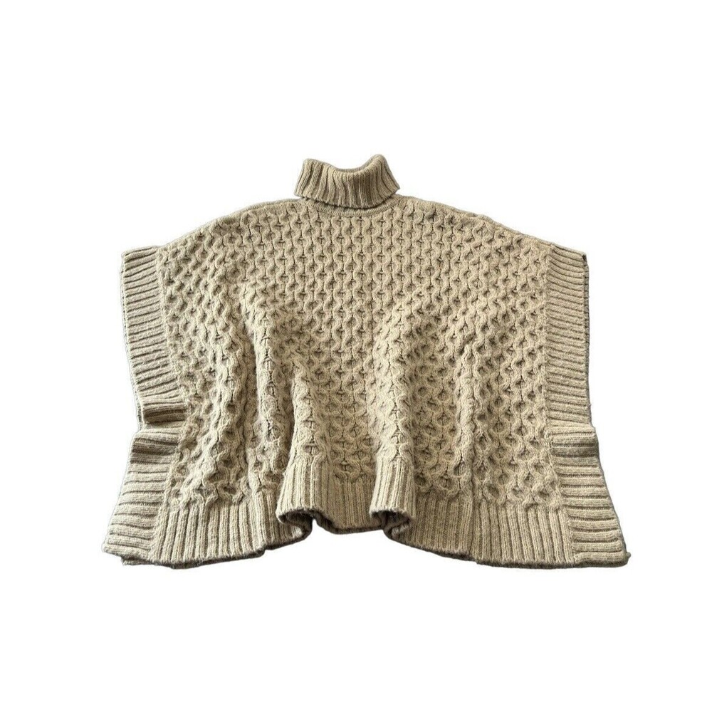 CABLE KNIT Aran Sweater Poncho Cape Michael Kors Tan Alpaca